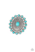 Load image into Gallery viewer, Mesa Mandala - Blue Ring Paparazzi Accessories Turquoise Blue Stone Ring in silver floral frame
