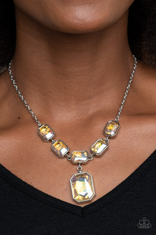 Paparazzi Million Dollar Moment Yellow Iridescent Necklace 