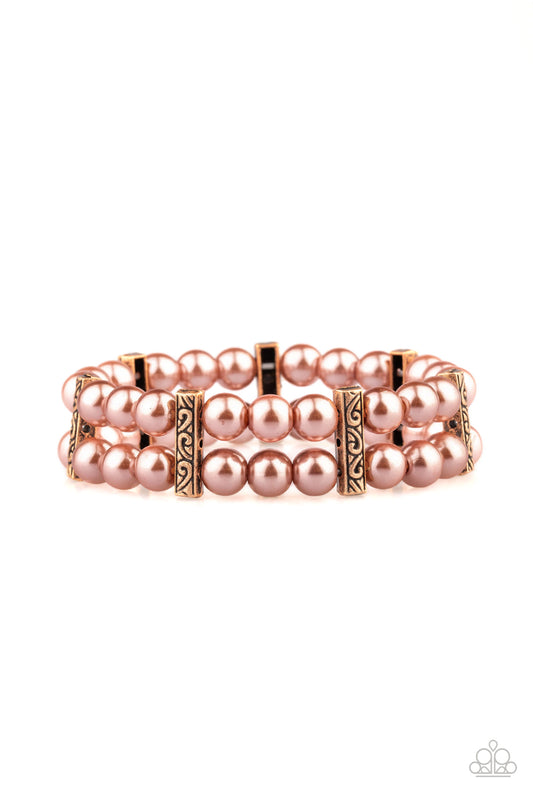 Paparazzi Modern Day Mariner - Copper Pearl Stretchy Bracelet