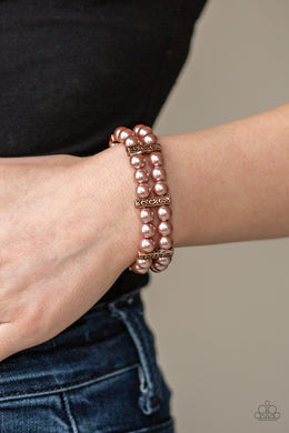 Paparazzi Bracelet ~ Modern Day Mariner - Copper Pearl Stretchy Bracelet