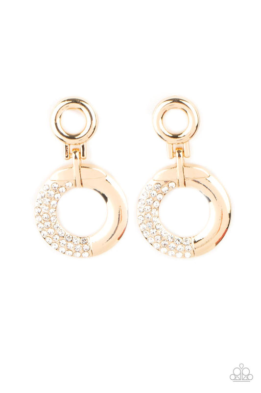 Modern Motivation - Gold Earring Paparazzi Accessories. #P5PO-GDXX-147XX. Subscribe & Save!