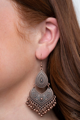 Paparazzi Earring ~ Music To My Ears - Copper Earring Tribal Inspired in antique copper frame