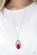 Load image into Gallery viewer, Notorious Noble Multi Red and Hematite Rhinestone Long Necklace Paparazzi Accessories
