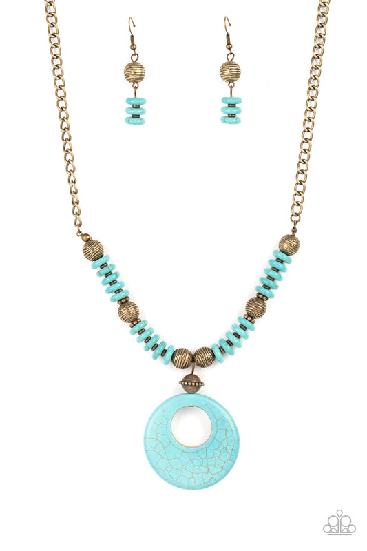 Oasis Goddess Brass Necklace Paparazzi Accessories with Turquoise Stone & Brass Beads Necklace