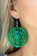 Load image into Gallery viewer, Ocean Canopy Green Wooden Earrings Paparazzi Accessories. Subscribe &amp; Save. #P5SE-GRXX-129XX
