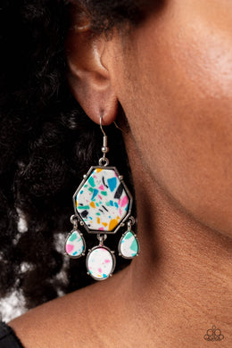 Organic Optimism White Earrings Paparazzi Accessories. White stone with multicolored specks fringe  