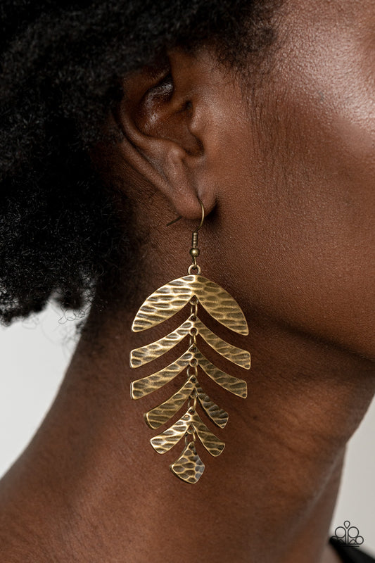 Paparazzi Earring ~ Palm Lagoon - Brass Palm Leaf Earring
