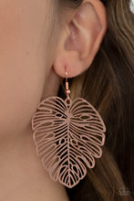 Load image into Gallery viewer, Paparazzi Palm Palmistry - Shiny Copper Leaf Earrings. Subscribe &amp; Save! #P5SE-CPSH-111XX
