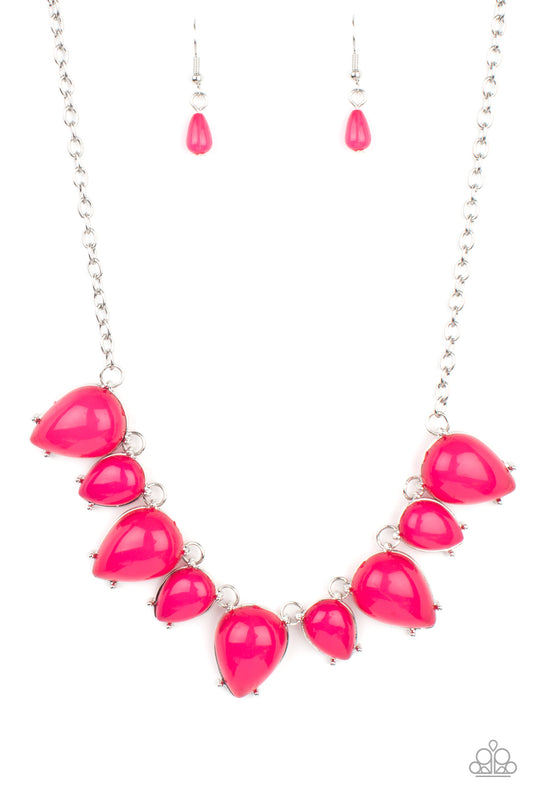 Pampered Poolside - Glassy Teardrop Pink Necklace Paparazzi Accessories