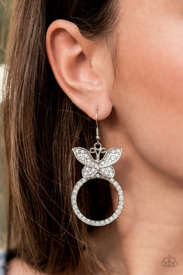 Paparazzi Earring Paradise Found White Butterfly Earring Life of the Party Exclusive