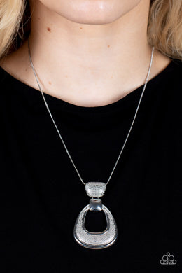 Park Avenue Attitude Silver Pendant in a Silver Snake Chain Necklace Paparazzi Accessories.