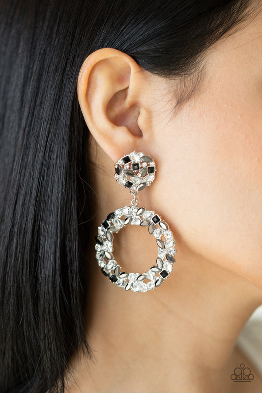 Paparazzi Party Ensemble - Black Square & White Teardrop Post Style Earring