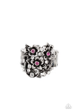 Load image into Gallery viewer, Paparazzi Perfectly Perennial Pink Ring with pink rhinestone floral and leaf design
