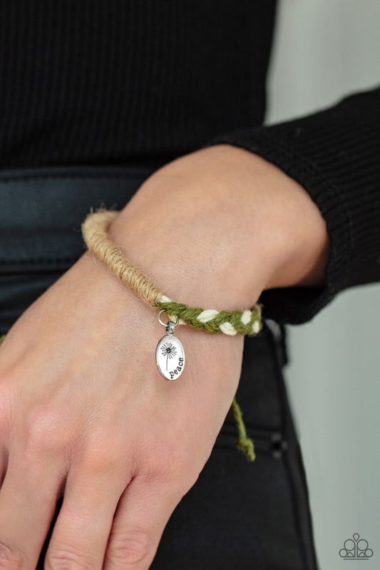 Paparazzi Bracelet ~ Perpetually Peaceful - Green Bracelet with peace written on it. 