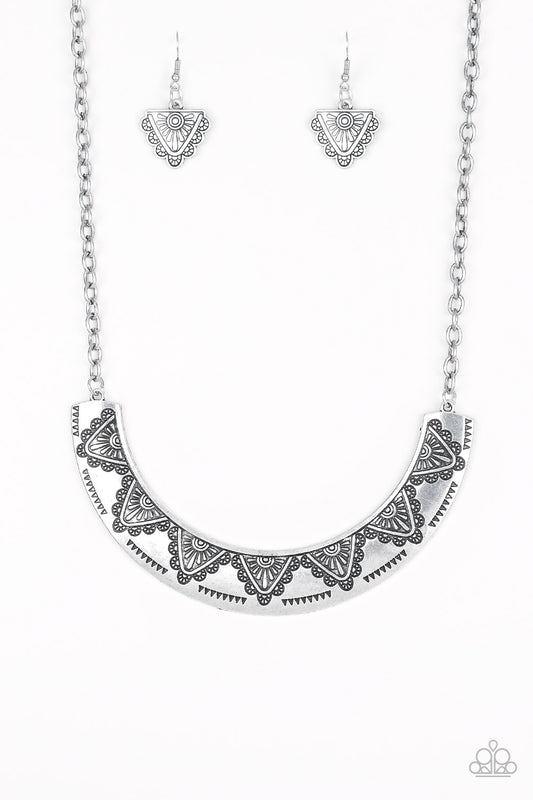 Persian Pharaoh Silver Tribal Necklace Paparazzi Accessories. #P2TR-SVXX-114XX. Subscribe & Save.