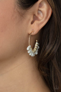 Poshly Primitive White And Gold Hoop Earrings Paparazzi Accessories. #P5HO-WTXX-073XX