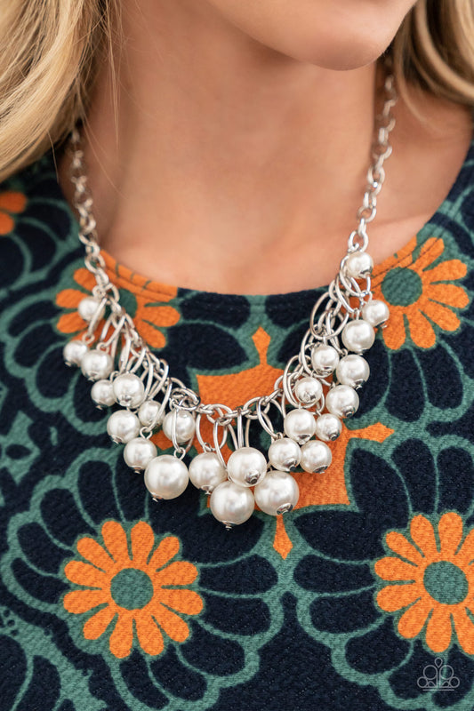 Paparazzi Powerhouse Pose White Pearl Necklace. #P2ST-WTXX-108XX. Get Free Shipping