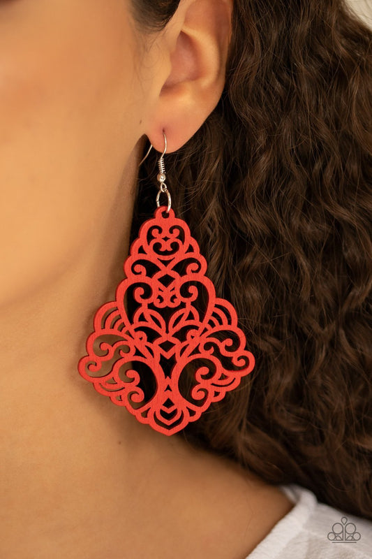 Paparazzi Earring ~ Powers of ZEN - Red Wooden Earring