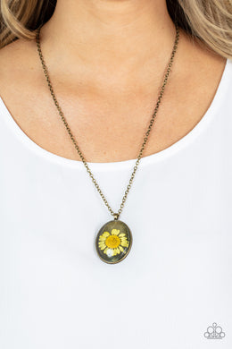 Prairie Passion Yellow Floral Short Necklace Paparazzi Accessories. #P2SE-YWXX-205XX.