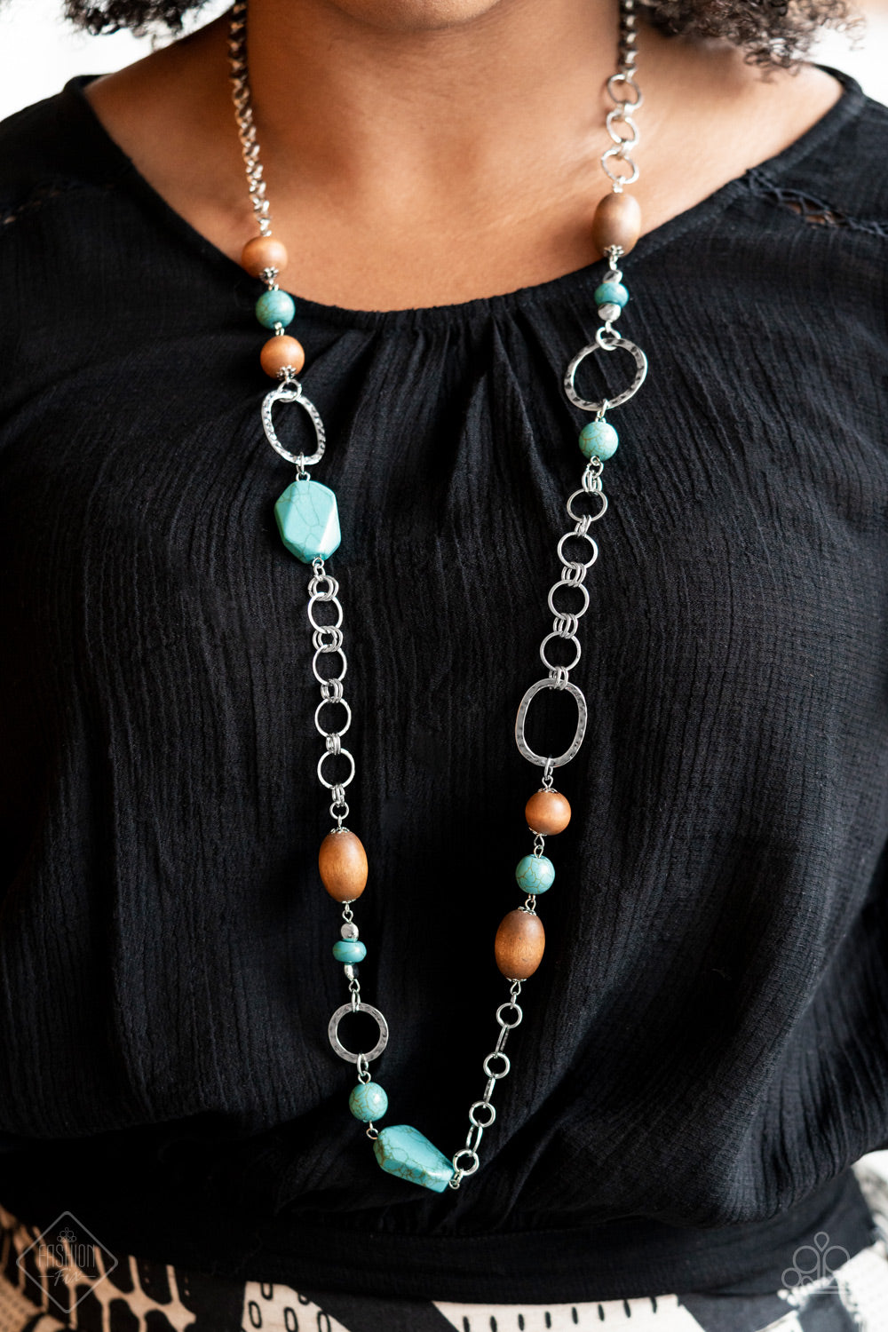 Prairie Reserve - Blue Stone and Brown Wooden Beads Necklace - June 2021 Fashion Fix Paparazzi Accessories