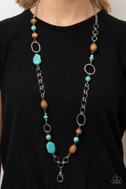 Paparazzi Necklace ~ Prairie Reserve - Blue and Wooden Beads Lanyard