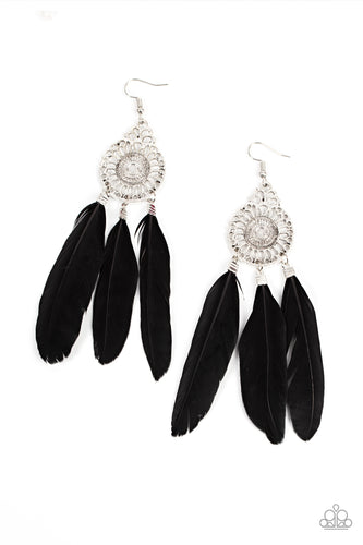 Pretty in PLUMES Black Earring Paparazzi Accessories. Get Free Shipping. #P5SE-BLXX-302XX