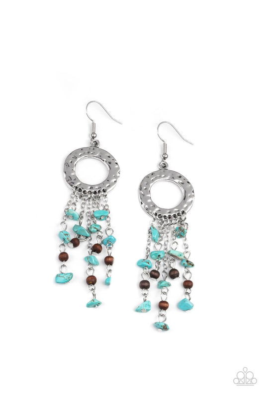 Primal Prestige - Blue Pebbles and Brown Wooden Earrings Paparazzi Accessories
