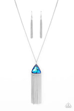 Load image into Gallery viewer, Proudly Prismatic Blue Necklace Iridescent UV Shimmer gem and matching earrings (P2RE-BLXX-334XX)

