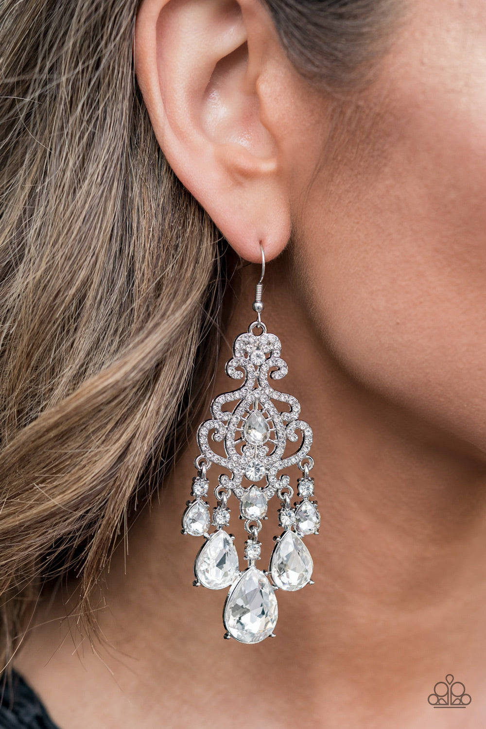 Queen Of All Things Sparkly White Earrings Paparazzi Accessories. Bridal Jewelry Bling. Ships Free