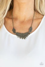 Load image into Gallery viewer, Queen of the QUILL Brass Feather Short Necklace Paparazzi Accessories. Get Free Shipping.
