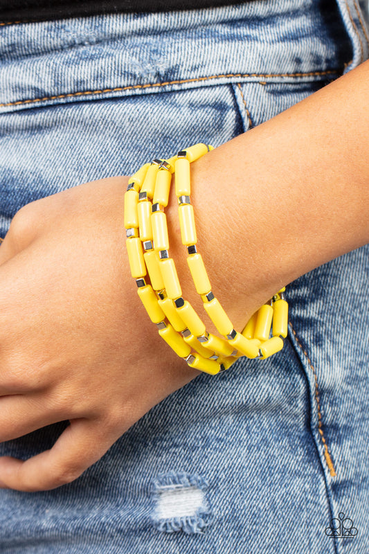 Paparazzi Radiantly Retro - Yellow Stretchy Bracelet. #P9WH-YWXX-147XX. Get Free Shipping!