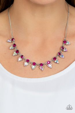 Razor-Sharp Refinement Pink Iridescent Prism-Like-Gem Dainty Necklace Paparazzi Accessories