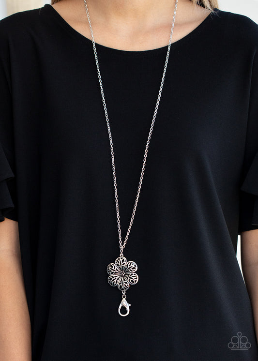 Paparazzi Necklace ~ Ready, Set, GROW! - Silver Floral Lanyard