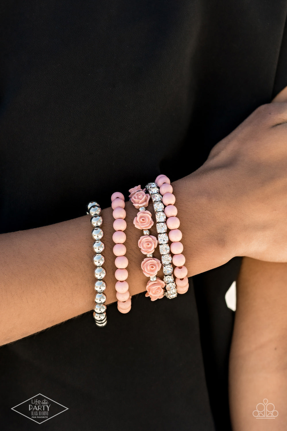 Paparazzi Rose Garden Grandeur - Pink Stretchy Bracelet. Get Free Shipping!  #P9WH-PKXX-233XX