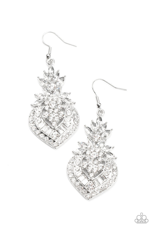 Royal Hustle - White Earrings Paparazzi Accessories. Get Free Shipping! #P5RE-WTXX-549XX