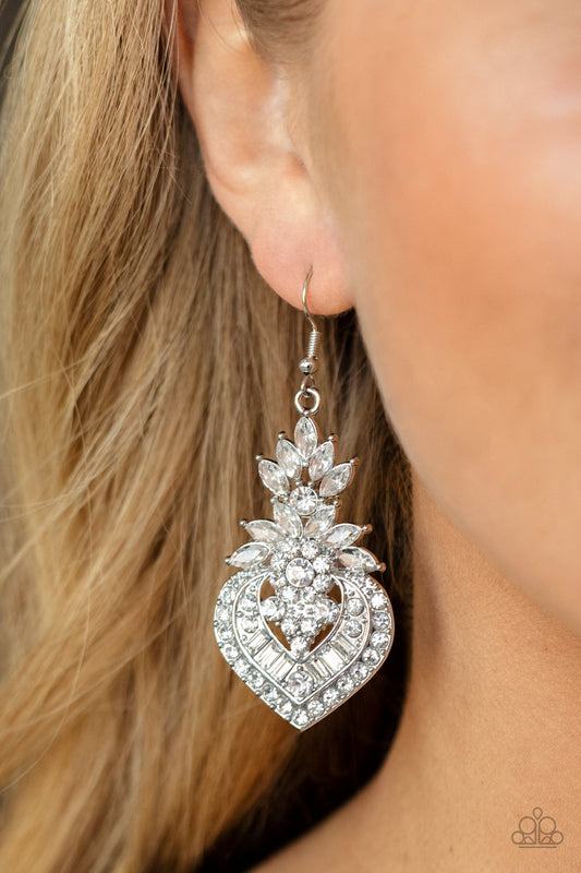 Paparazzi Royal Hustle White Earrings online at AainaasTreasureBox. Life of the Party $5 Accessory.