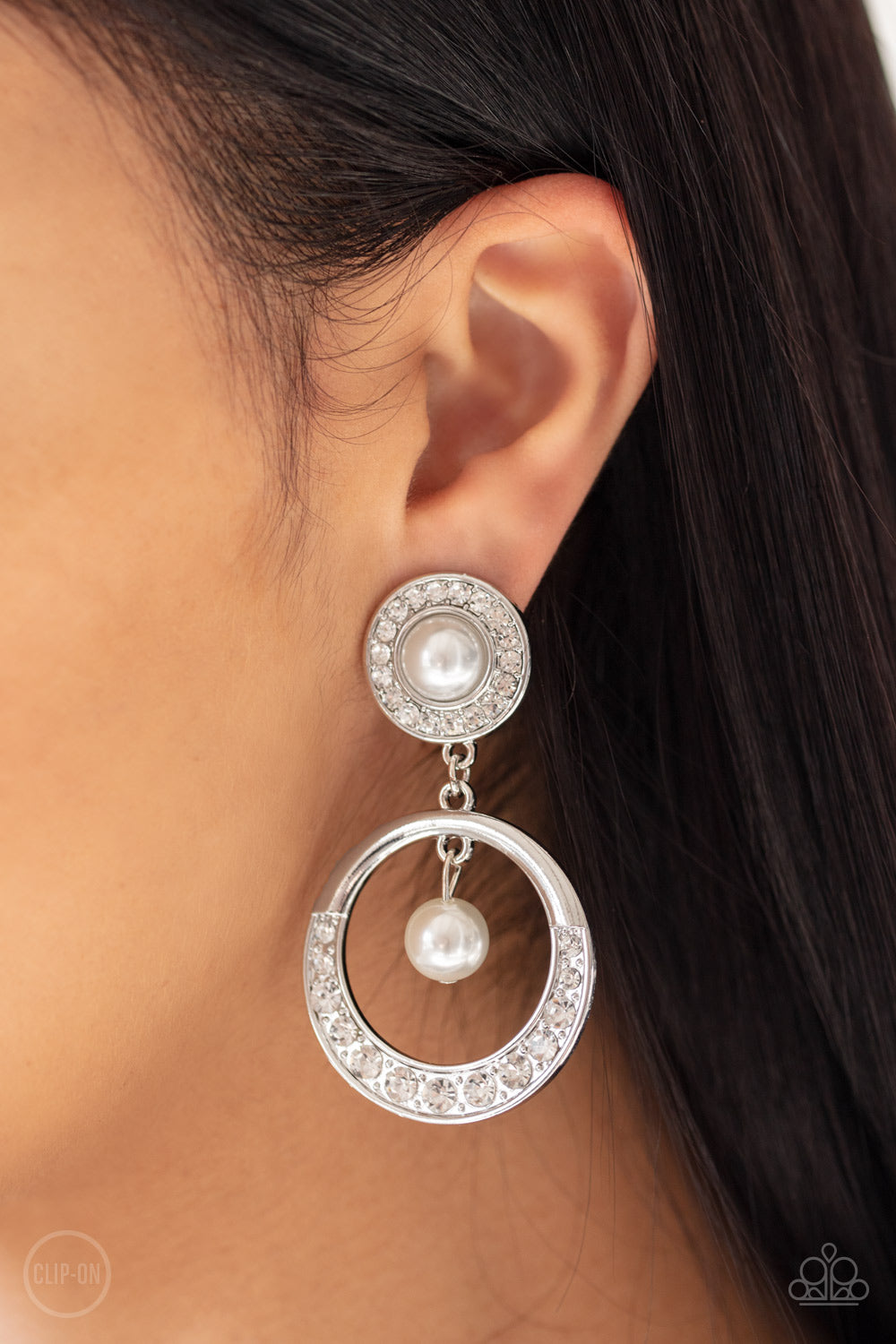 Paparazzi Earring ~ Royal Revival - White Clip-On Earring