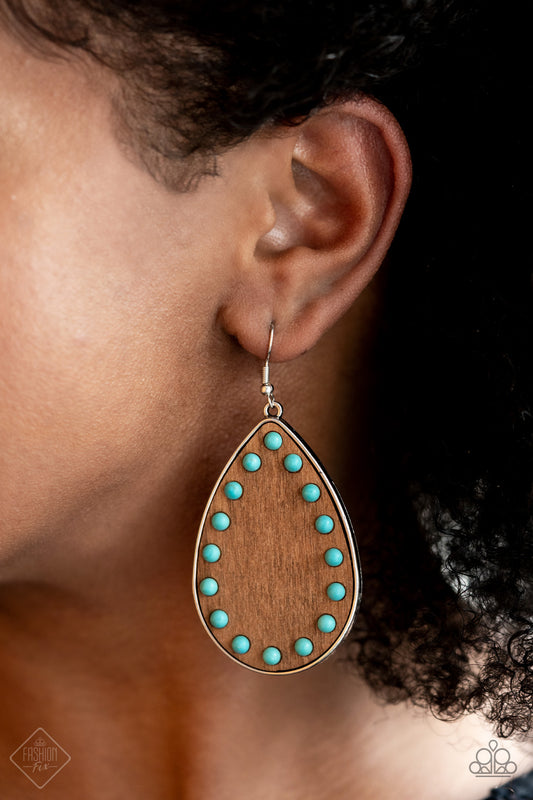 Paparazzi Earring ~ Rustic Refuge - Blue Wooden - June 2021 Fashion Fix Paparazzi Accessories