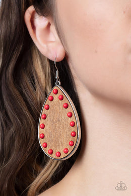 Rustic Refuge - Red Wooden Earrings Paparazzi Accessories. Subscribe & Save! #P5SE-RDXX-192XX