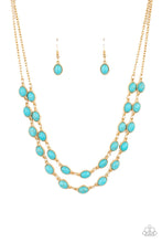 Load image into Gallery viewer, Sahara Safari - Blue Necklace Paparazzi Accessories a turquoise stone with gold frame $5 jewelry
