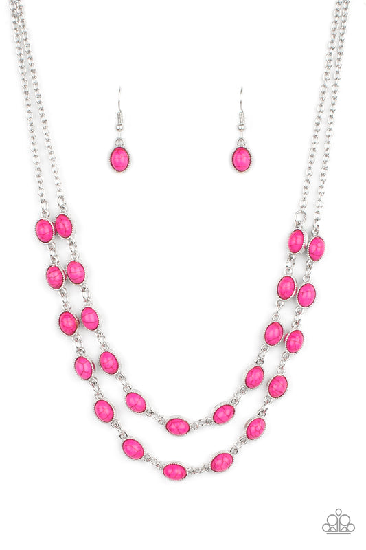 Paparazzi Sahara Safari Pink Necklace with silver frame