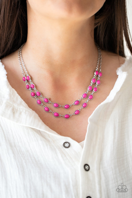 Paparazzi Necklace Sahara Safari Pink Stone Multi Layer Necklace