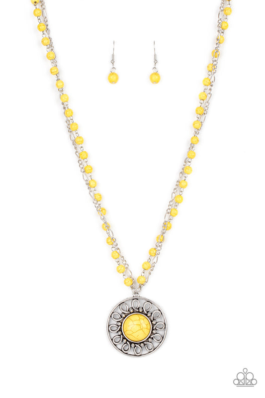 Sahara Suburb Yellow Necklace Paparazzi Accessories. Subscribe & Save.  #P2SE-YWXX-207XX