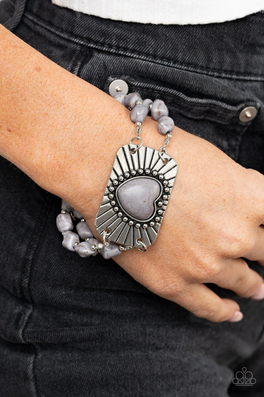 Paparazzi Sandstone Sweetheart Silver Heart $5 Bracelet. Get Free Shipping. #P9SE-SVXX-090XX