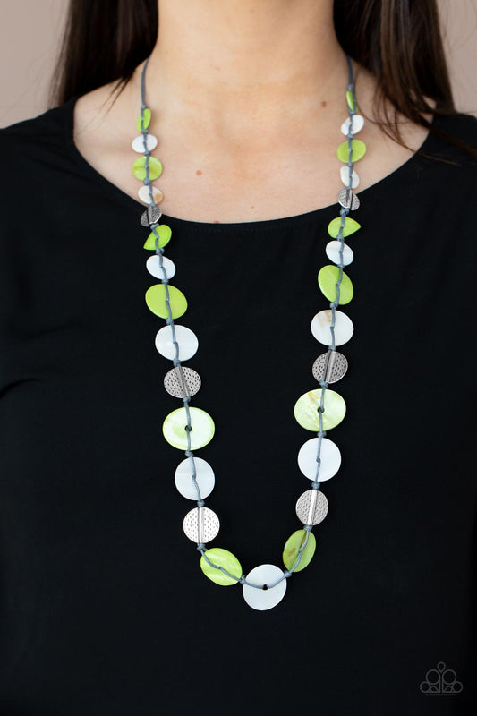 Paparazzi Seashore Spa Green Necklace. Get Free Shipping. #P2SE-GRXX-217XX. Shell disc