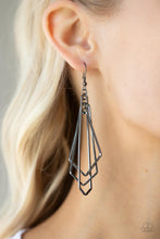 Load image into Gallery viewer, Shape Shifting Shimmer Black Gunmetal Earring Paparazzi Accessories. Get Free Shipping. 
