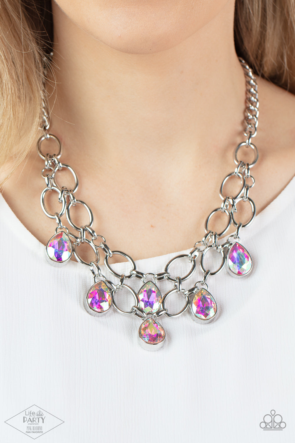 Show-Stopping Shimmer Multi Iridescent Necklace Paparazzi Accessories. #P2RE-MTXX-184XX.