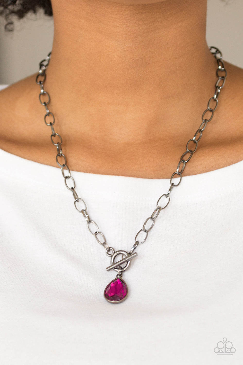 So Sorority Pink Toggle Closure Necklace Paparazzi Accessories. #P2RE-PKXX-177XX. Get Free Shipping