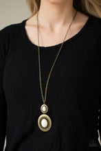 Load image into Gallery viewer, Paparazzi Southern Opera - Brass Long Necklace with Oval White Stone. #P2SE-BRXX-118XX
