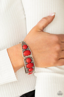 Paparazzi Bracelet ~ Southern Splendor - Red Oval Stone Cuff Bracelet
